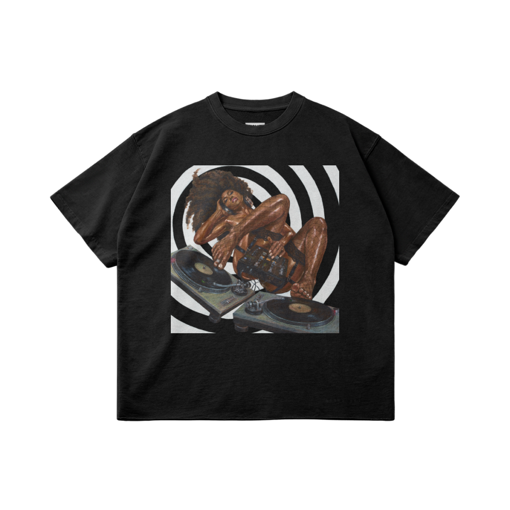 Mixed Pleasure tee in faded black, front view